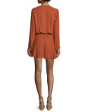 Pilar Long-Sleeve Blouson Mini Dress, Rust