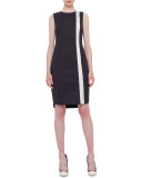 Sleeveless Contrast-Stripe Sheath Dress, Black/Cream