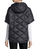 Hooded Down Zip-Front Capelet, Black