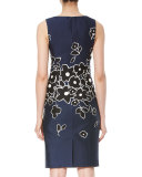 Floral Sleeveless Bateau-Neck Sheath Dress, Navy/Black/White