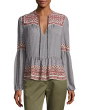 Rosie Paisley & Gingham Boho Blouse, Dark Orange/Black