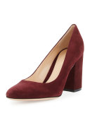 Suede 85mm Chunky-Heel Pump, Burgundy
