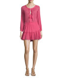 Embroidered-Trim Popover Dress