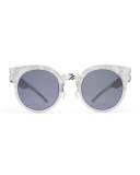 Transfer Rounded Square Embossed Sunglasses, Silver/White