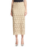 Lace Midi Pencil Skirt, Beige