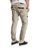 Biker Zip-Detail Ribbed Moto Jeans, Beige