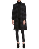 Wide-Striped Long Coat, Black/Charcoal