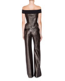 Danielson Off-the-Shoulder Peplum Jumpsuit, Gunmetal/Black