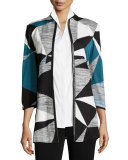 Colorblock Jacket W/ Faux-Leather-Trim, Teal/Black/Ivory