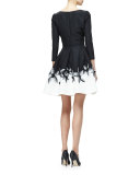 3/4-Sleeve Fit & Flare Cocktail Dress, Black/White