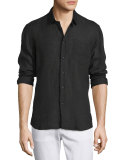 Linen Long-Sleeve Shirt, Black
