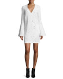 Jackson Bell-Sleeve Sheath Dress, Black/White