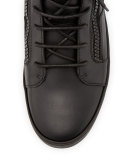 Men's Tonal Leather Mid-Top Sneaker, Black