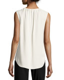 Alamay Classic Georgette Sleeveless Split-Neck Top, White