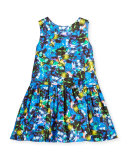 Sleeveless Abstract Smocked Dress, Size 8-14