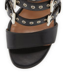 Kloe Leather Buckle Cage Sandal, Black