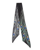 Peacock Eyes Super Skinny Silk Scarf, Black