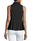 Mikala Sleeveless Stretch-Poplin Peplum Top, Black