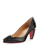 Goldopump Spike Patent Red Sole Pump, Black