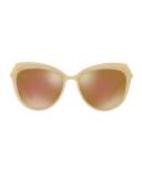 Metal-Trim Mirrored Iridescent Cat-Eye Sunglasses, Beige