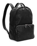 Crocodile-Embossed Leather Backpack, Black