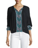 Bogo Long-Sleeve Embroidered Top, Black