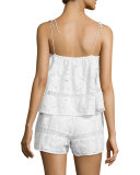 Kayla Embroidered-Eyelet Popover Romper, Ivory