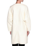 Leather Button-Front Caban Coat, Ivory
