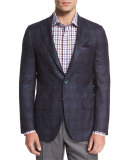 Plaid Two-Button Sport Coat, Navy/Brick