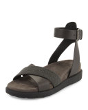 Monili Crisscross Leather Sandal, Espresso