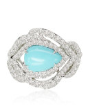 18K White Gold & Turquoise Cabochon Ring with Diamonds, Size 7