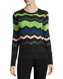 Zigzag Long-Sleeve Pullover Sweater, Black