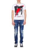 Slim-Fit Distressed Denim Jeans, Blue