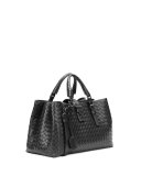 Roma Small Woven Compartment Tote Bag, Black