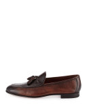 Ostrich/Leather Tassel Loafer, Brown