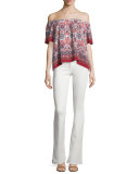 Amesti B Folkloric-Print Silk Top