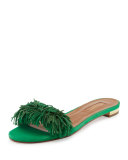 Wild Thing Suede Flat Slide Sandal, Green