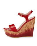 Single Patent Cork Wedge Heel, Flame