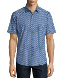 Furniss Palm-Print Short-Sleeve Sport Shirt, Navy