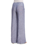 Drifty Linen Wide-Leg Pants, Indigo Mix, Petite