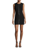 Susannah Sleeveless Full-Zip Bodycon Mini Dress, Black
