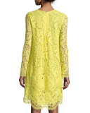 Long-Sleeve Trapeze Lace Dress, Citron