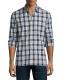 Plaid Woven Sport Shirt, Blue Pattern