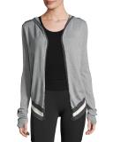 Silk-Cotton Striped Wrap Cardigan with Hood, Gray