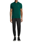 Short-Sleeve Polo Shirt w/Contrast Piping, Dark Viridian