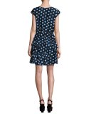 Cap-Sleeve Ruffled Polka-Dot Shirtdress, Blue/White