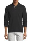 Long-Sleeve Oxford Polo Shirt, Charcoal Melange