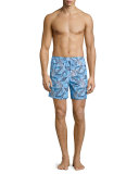 Moorea Sailboat-Print Swim Trunks, Blue