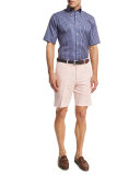 NanoLuxe Tattersall Short-Sleeve Sport Shirt, Navy