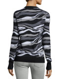Ondine Striped Crewneck Sweater, Black Multi